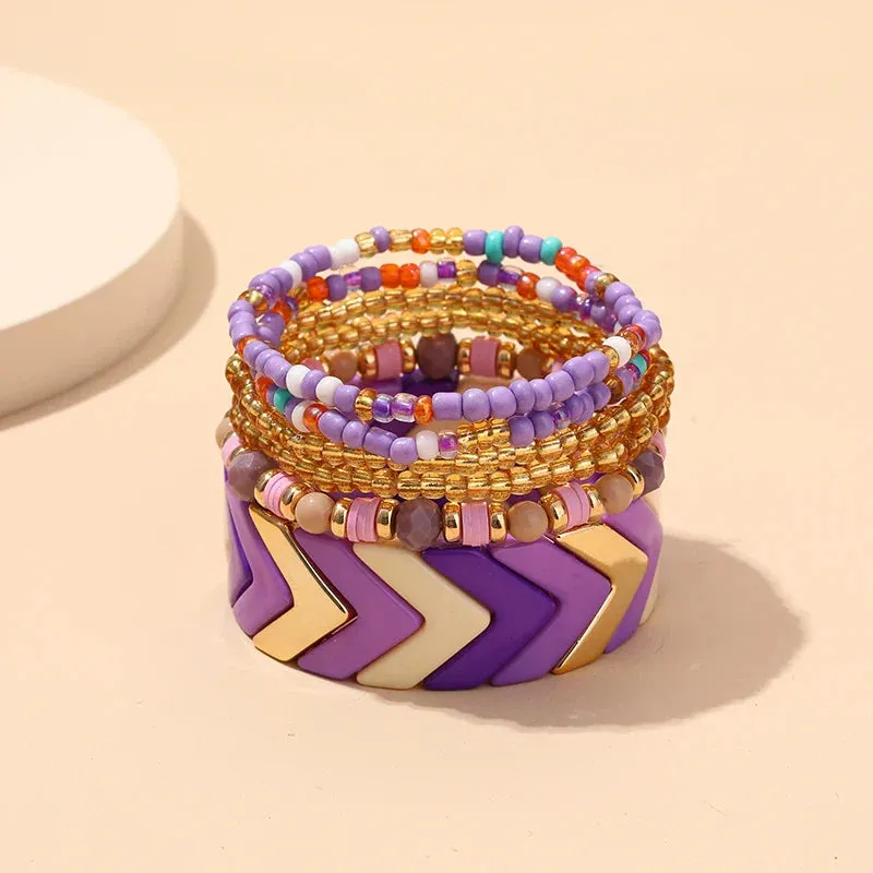 Trendy Acrylic Bohemian Bracelets Set for Women Multi-layer Seed Beads Chain Bracelet Bangles Charm Ladies Diy Fashion Jewellery