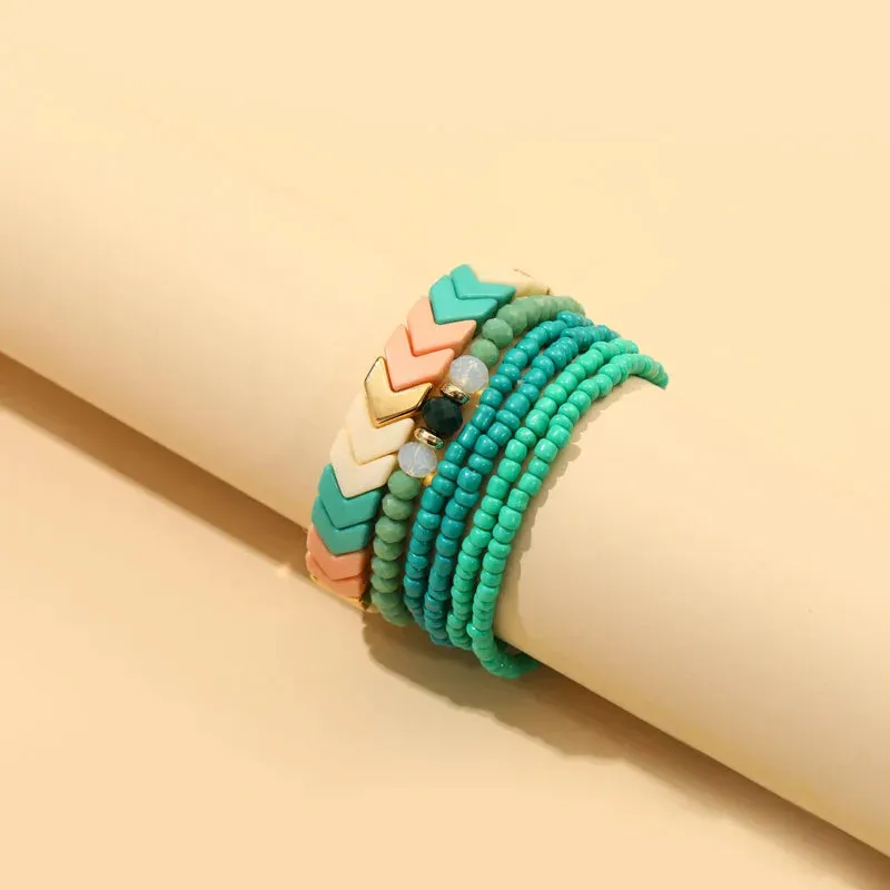 Trendy Acrylic Bohemian Bracelets Set for Women Multi-layer Seed Beads Chain Bracelet Bangles Charm Ladies Diy Fashion Jewellery