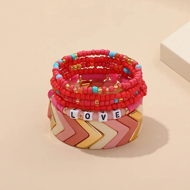 Trendy Acrylic Bohemian Bracelets Set for Women Multi-layer Seed Beads Chain Bracelet Bangles Charm Ladies Diy Fashion Jewellery