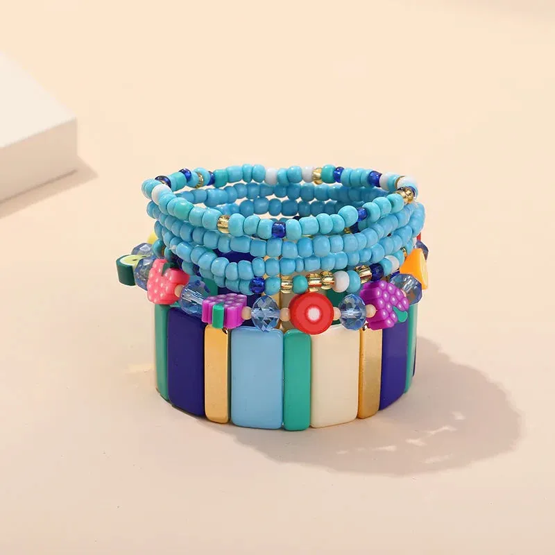 Trendy Acrylic Bohemian Bracelets Set for Women Multi-layer Seed Beads Chain Bracelet Bangles Charm Ladies Diy Fashion Jewellery