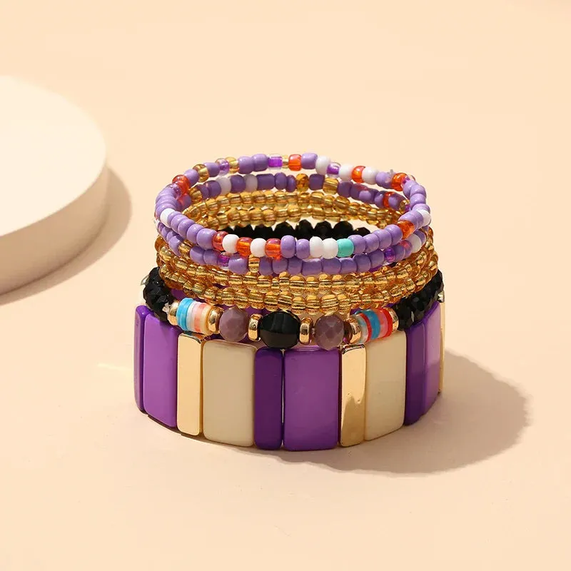 Trendy Acrylic Bohemian Bracelets Set for Women Multi-layer Seed Beads Chain Bracelet Bangles Charm Ladies Diy Fashion Jewellery