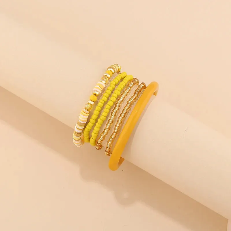 Trendy Acrylic Bohemian Bracelets Set for Women Multi-layer Seed Beads Chain Bracelet Bangles Charm Ladies Diy Fashion Jewellery