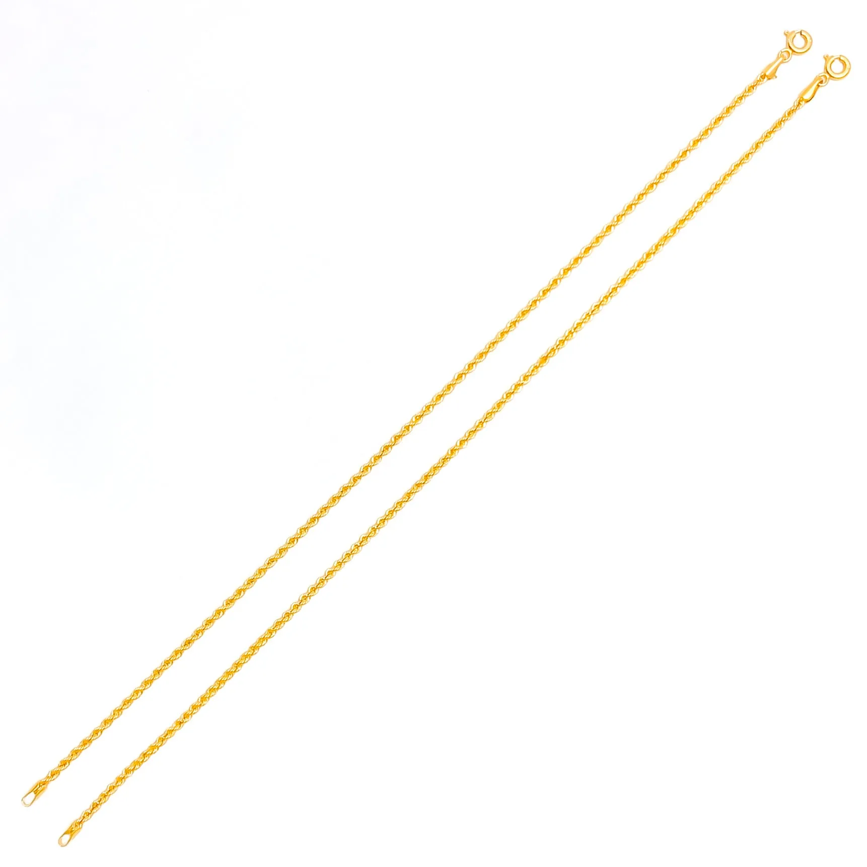 Trendy Lightweight 22K Gold Rope Anklet Pair