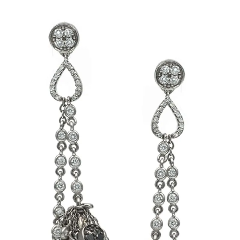 Trinity Drop Earring Set In 20K Gold With Double Strand Brown Diamond Beads