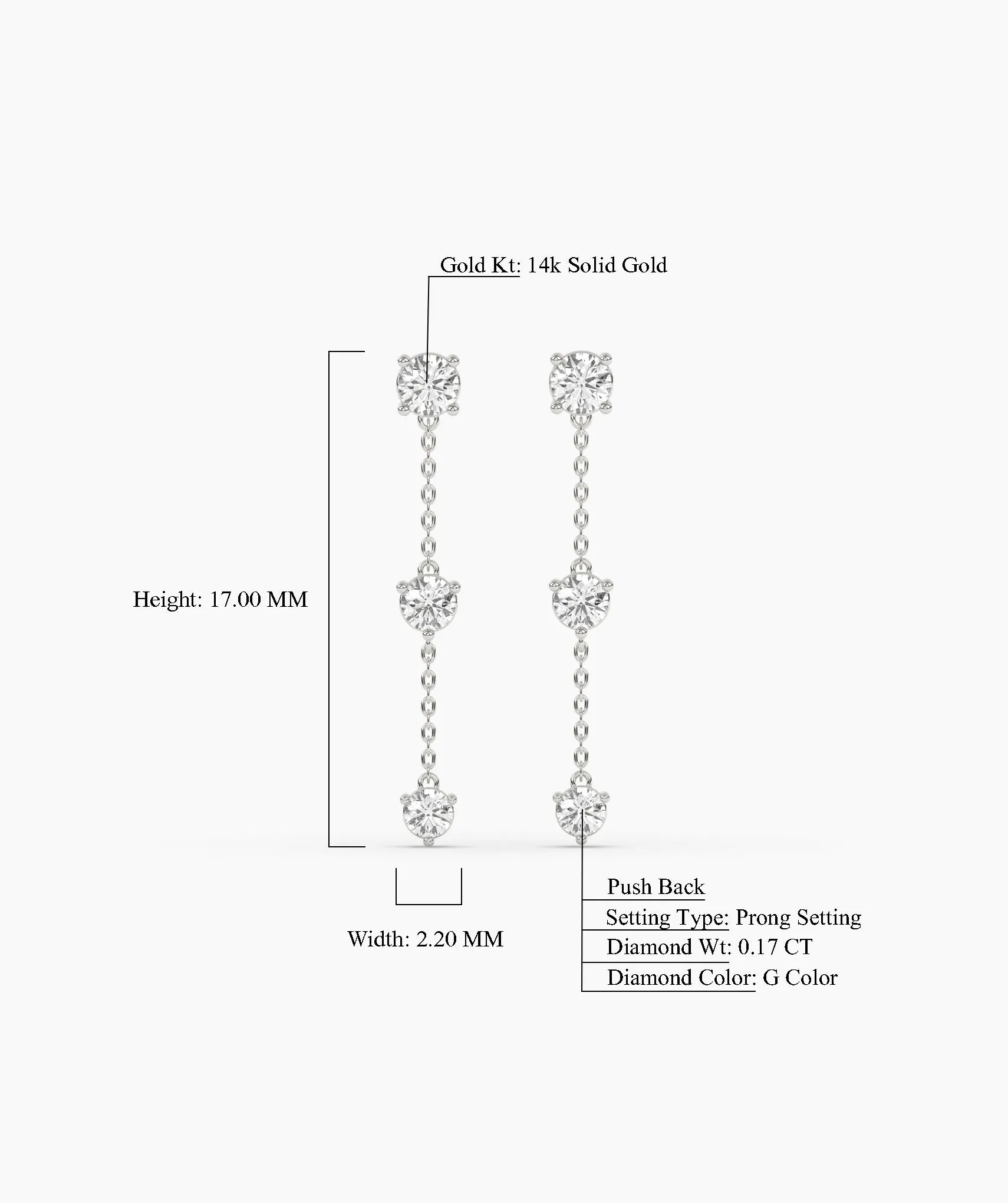 Triple Diamond Chain Drop Earrings