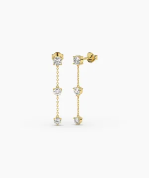 Triple Diamond Chain Drop Earrings