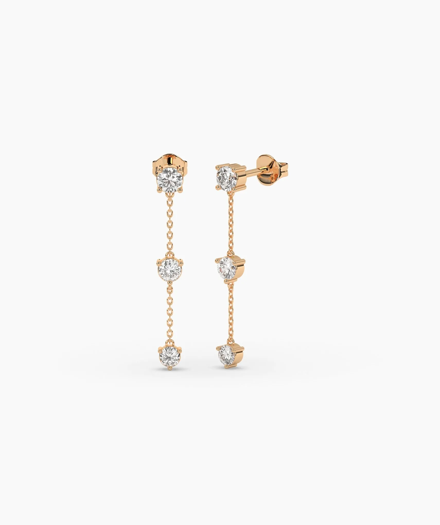 Triple Diamond Chain Drop Earrings