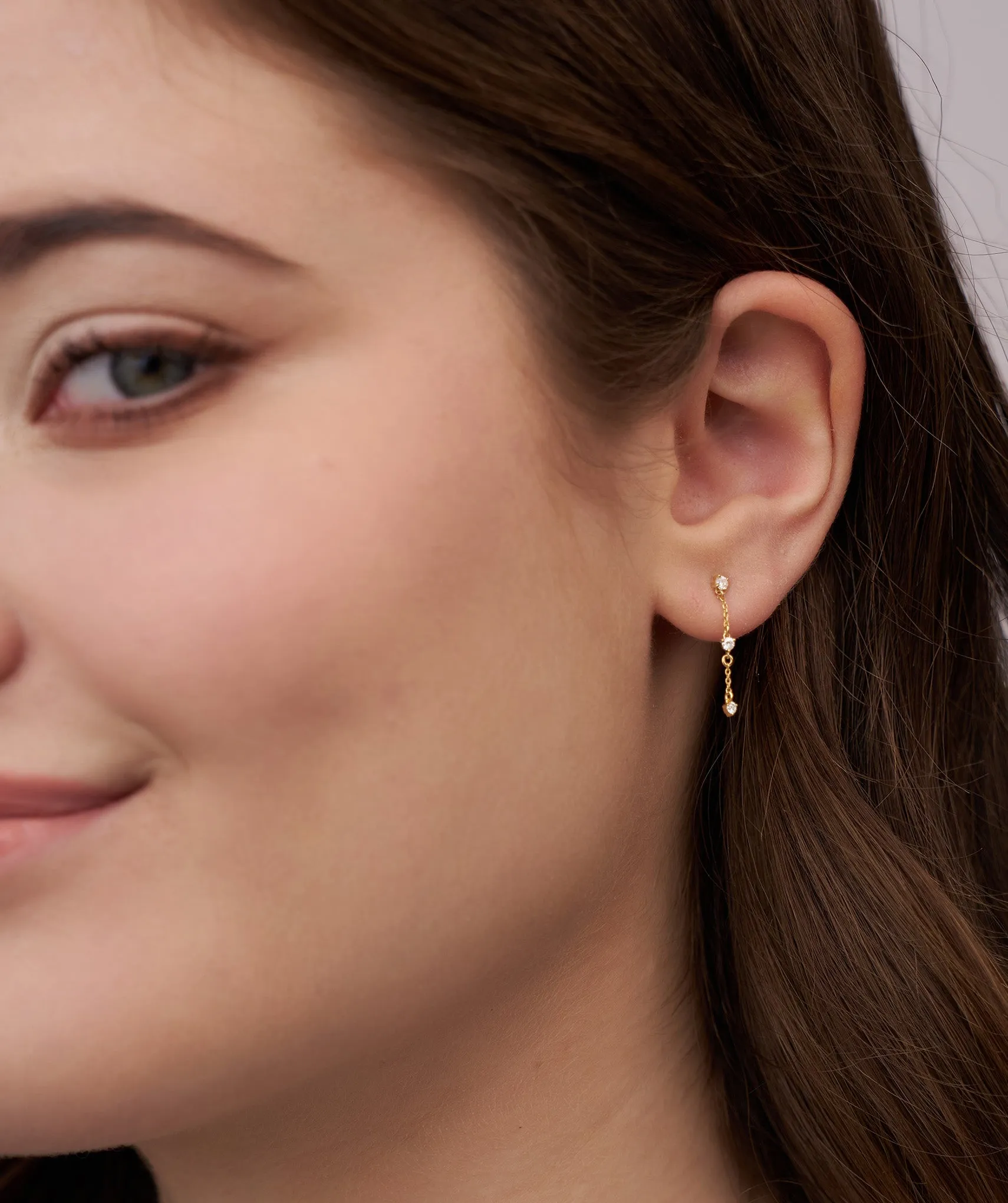 Triple Diamond Chain Drop Earrings