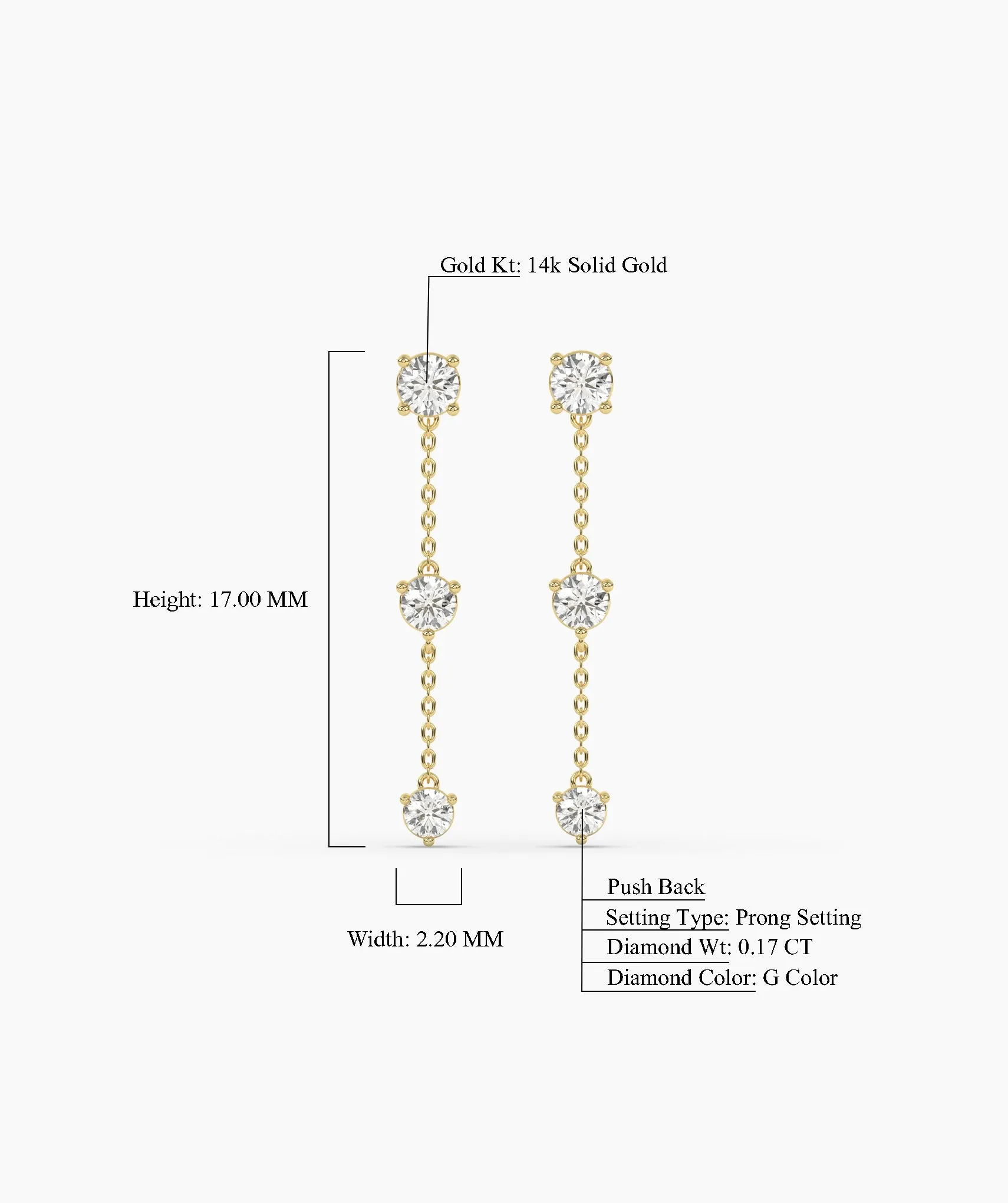 Triple Diamond Chain Drop Earrings