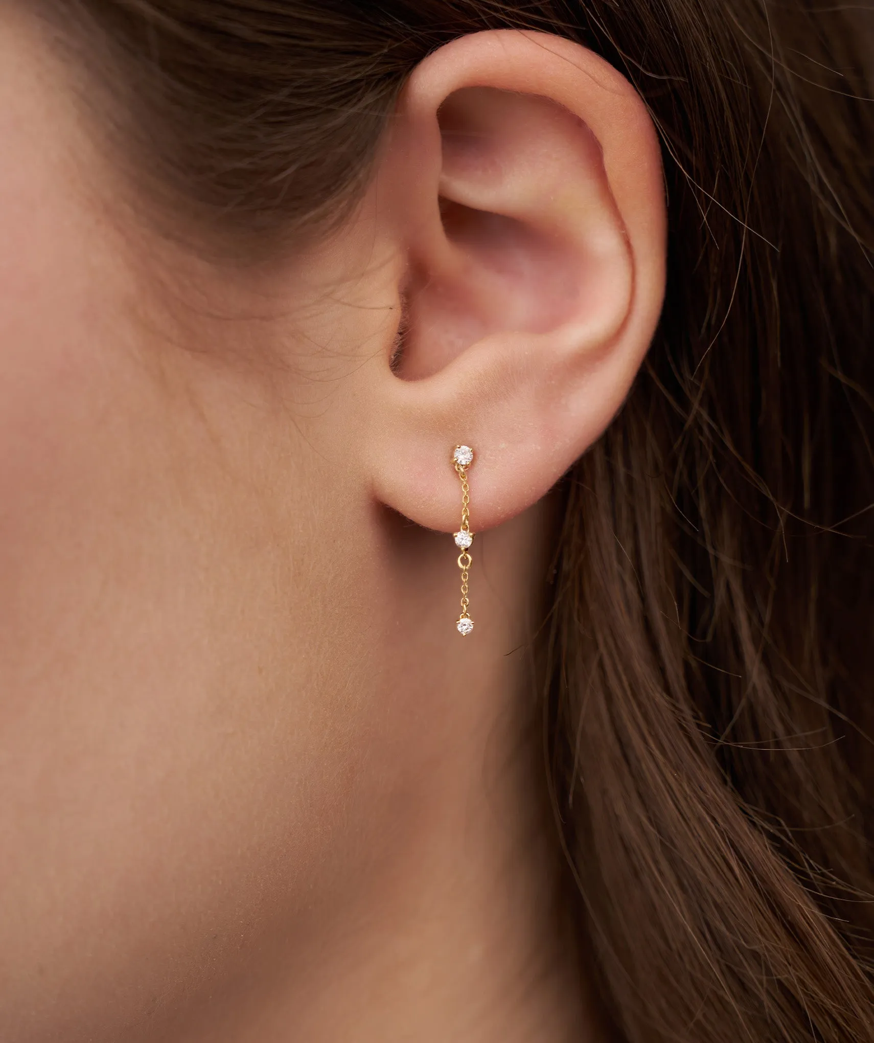Triple Diamond Chain Drop Earrings