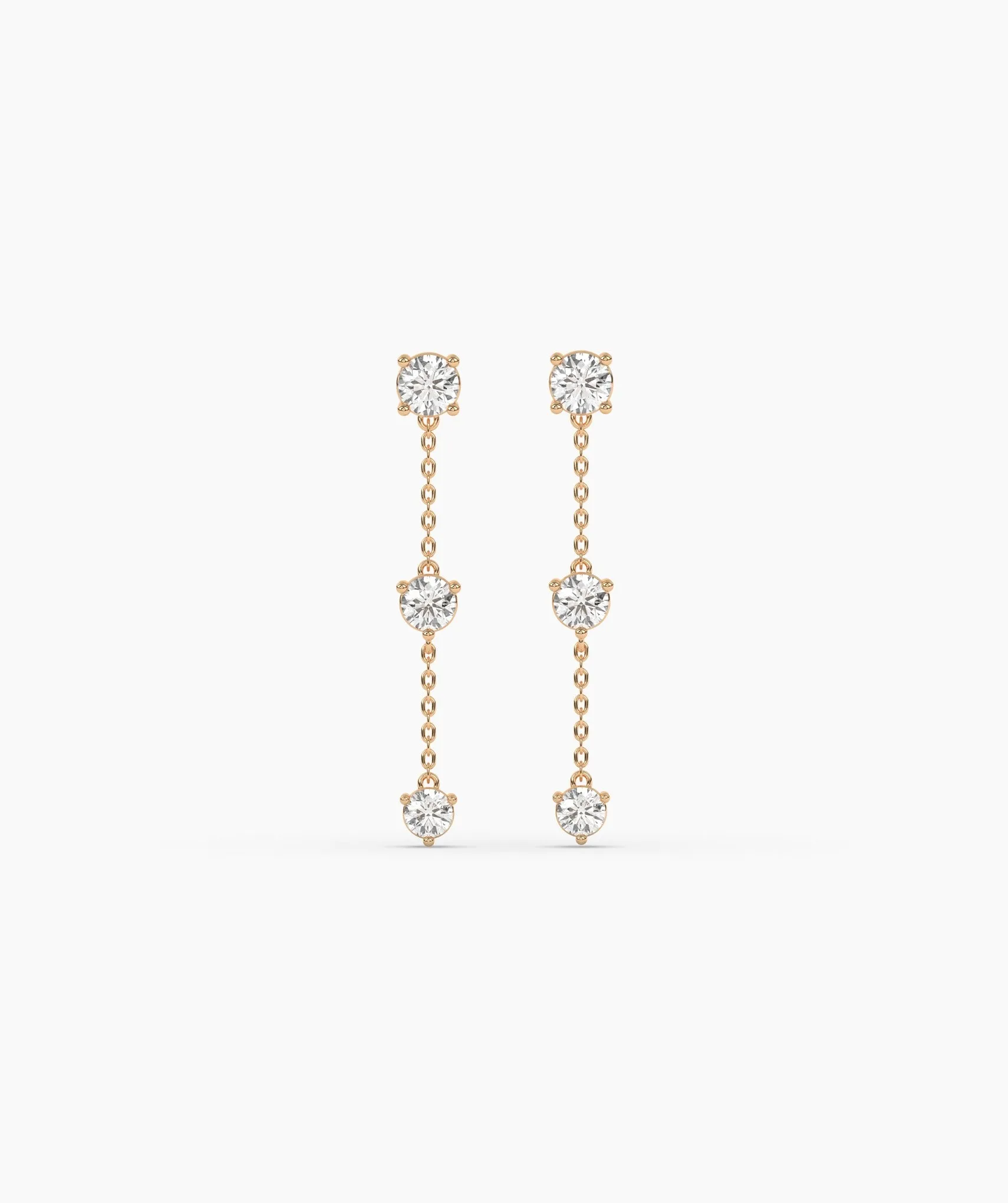 Triple Diamond Chain Drop Earrings