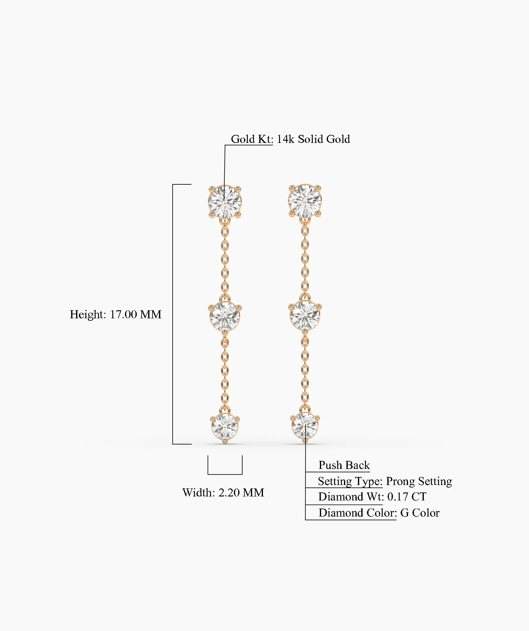 Triple Diamond Chain Drop Earrings