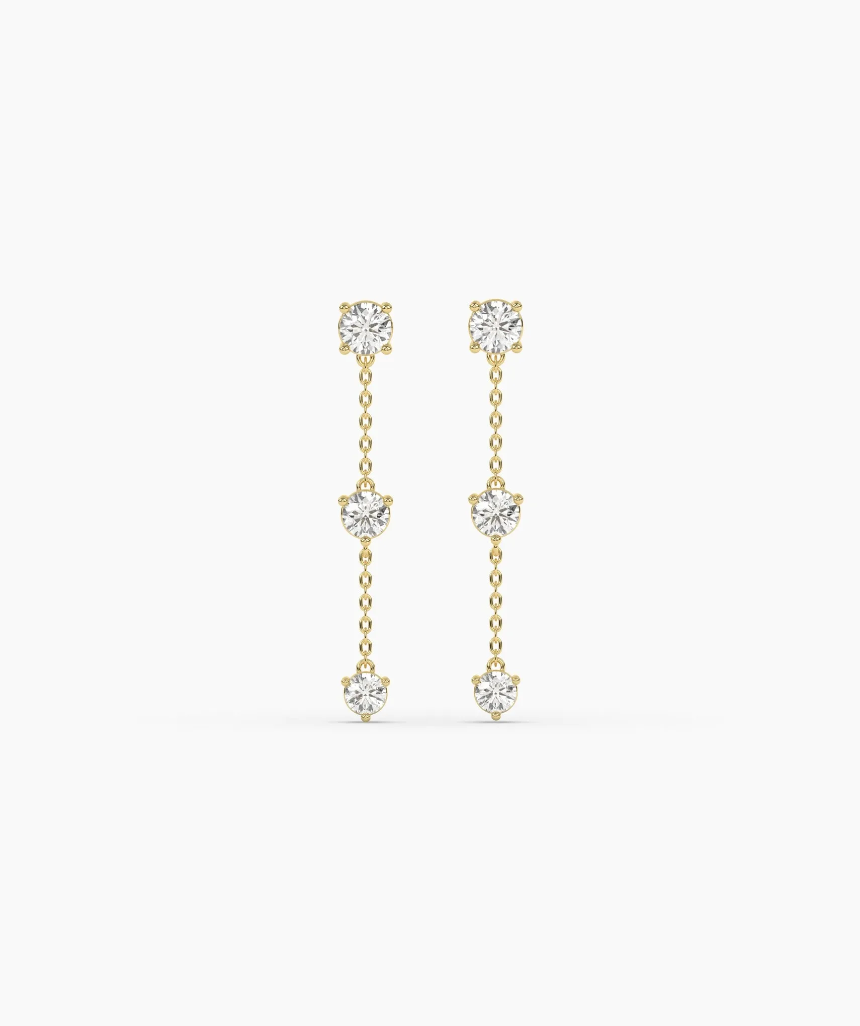 Triple Diamond Chain Drop Earrings