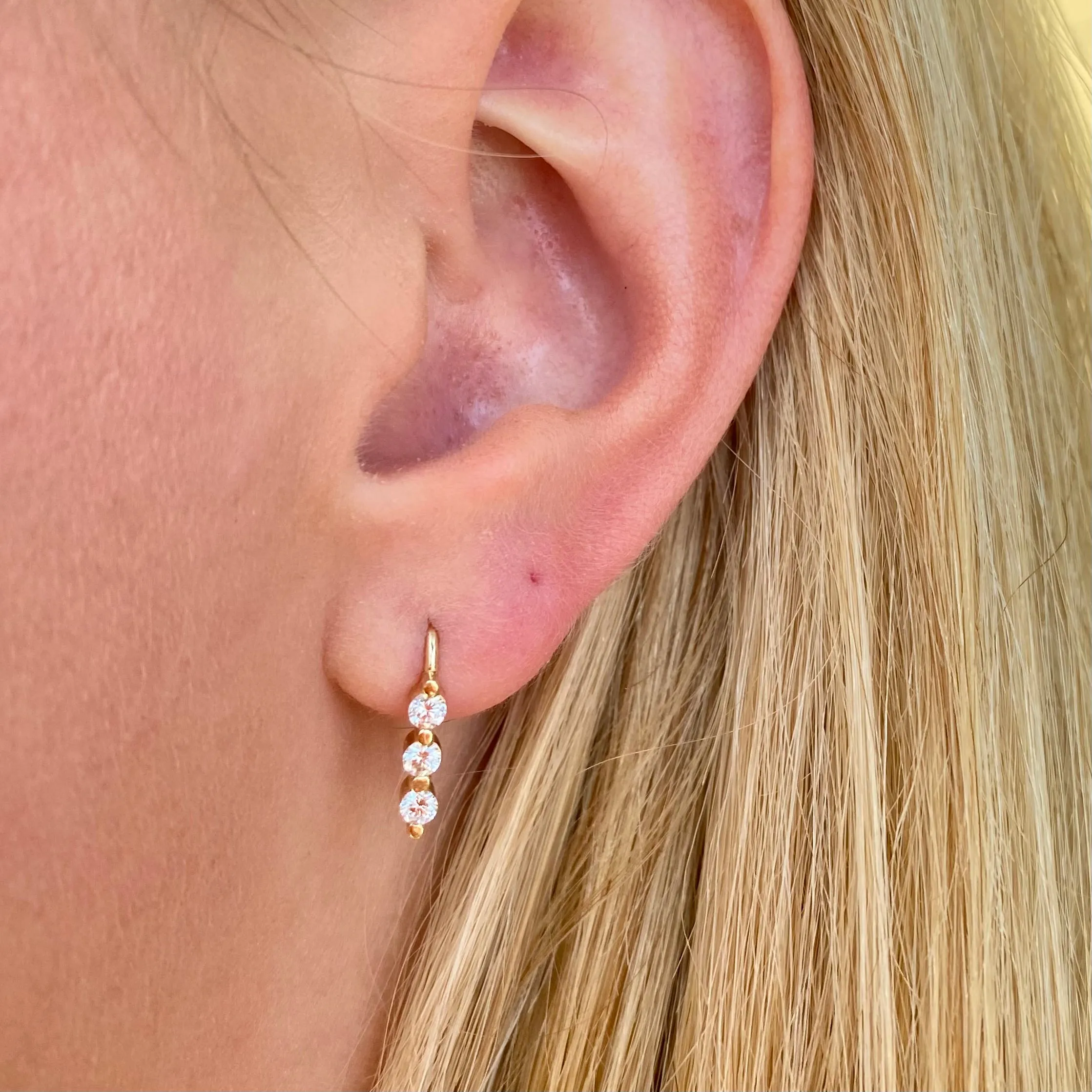 Triple Diamond Hook Earring