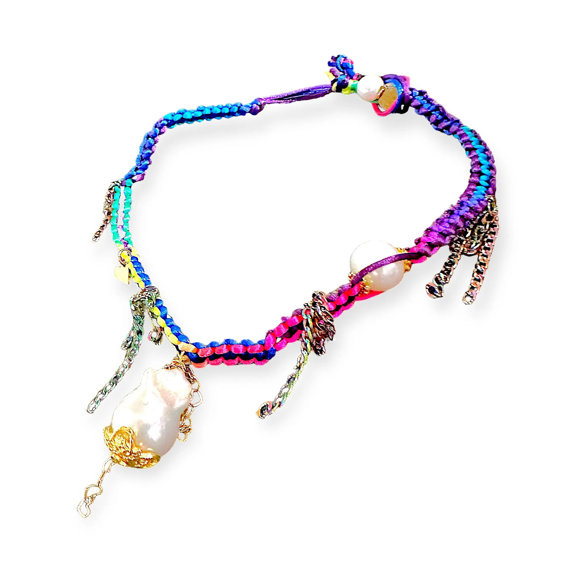 TROPICAL RAINBOW HEART PEARL AND CHAIN SILK ROCKSTAR CHOKER