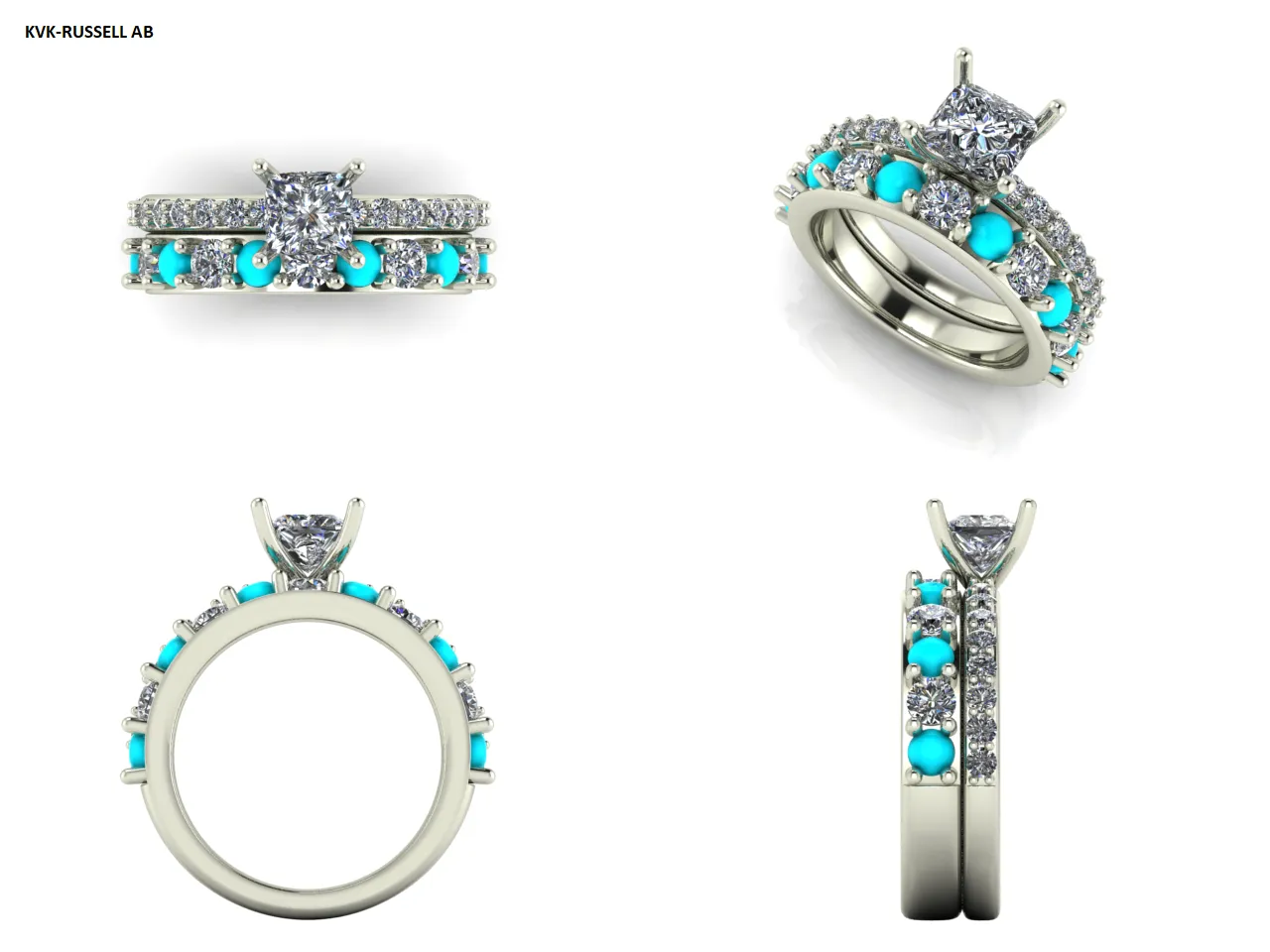 Turquoise and Diamond Engagement Ring Set