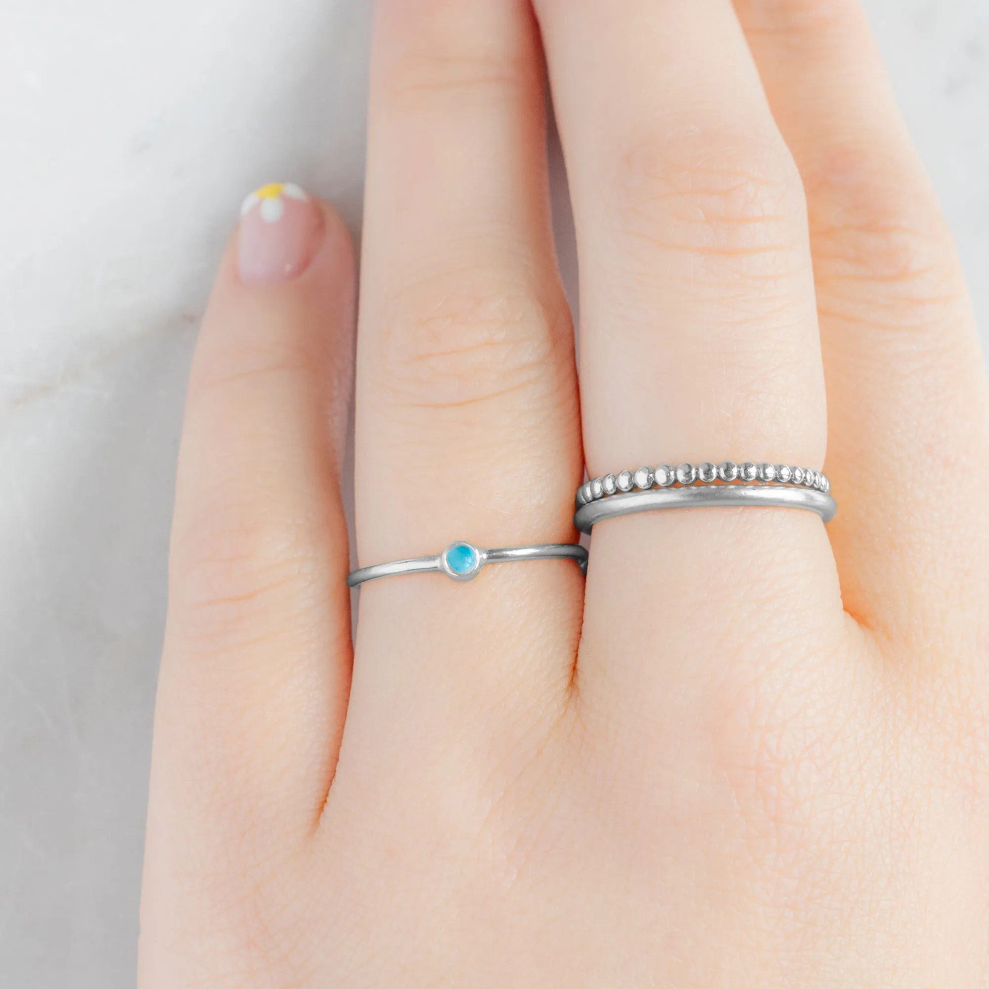 Turquoise Birthstone Stacking Ring | 10K White Gold