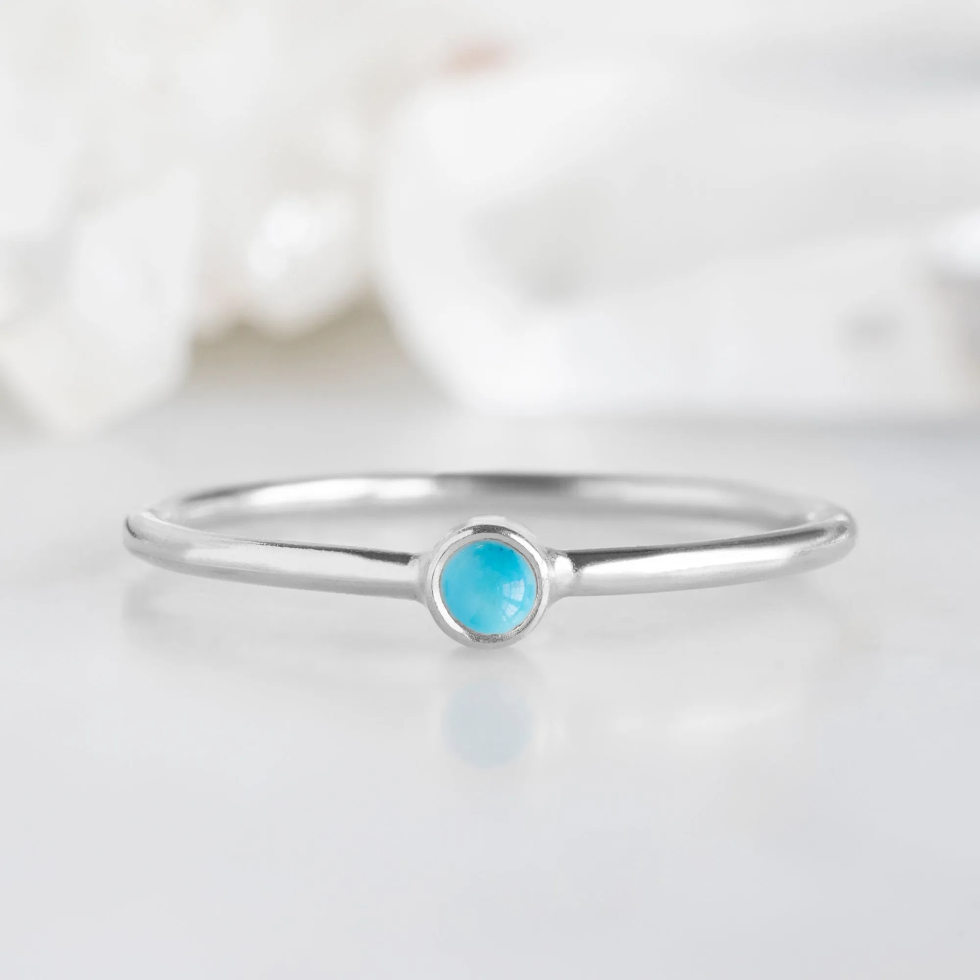 Turquoise Birthstone Stacking Ring | 10K White Gold