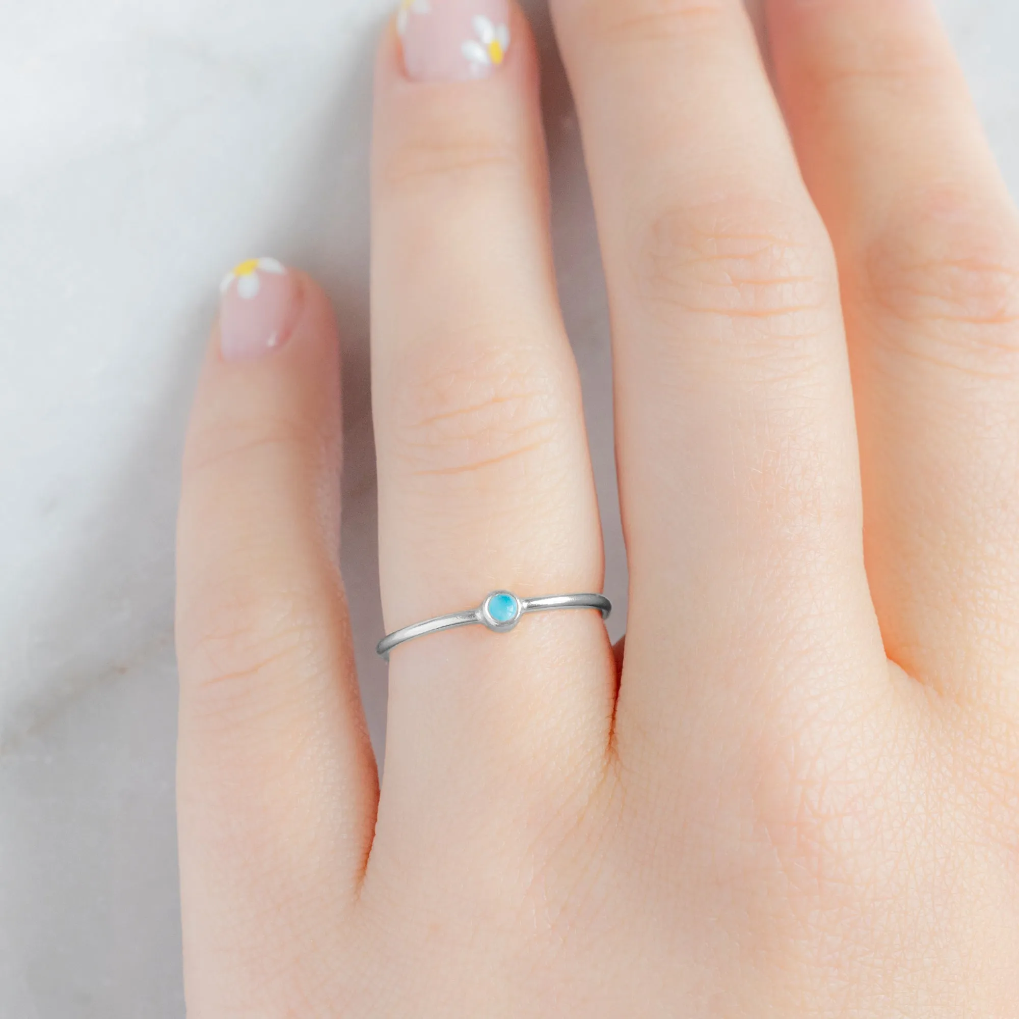 Turquoise Birthstone Stacking Ring | 10K White Gold