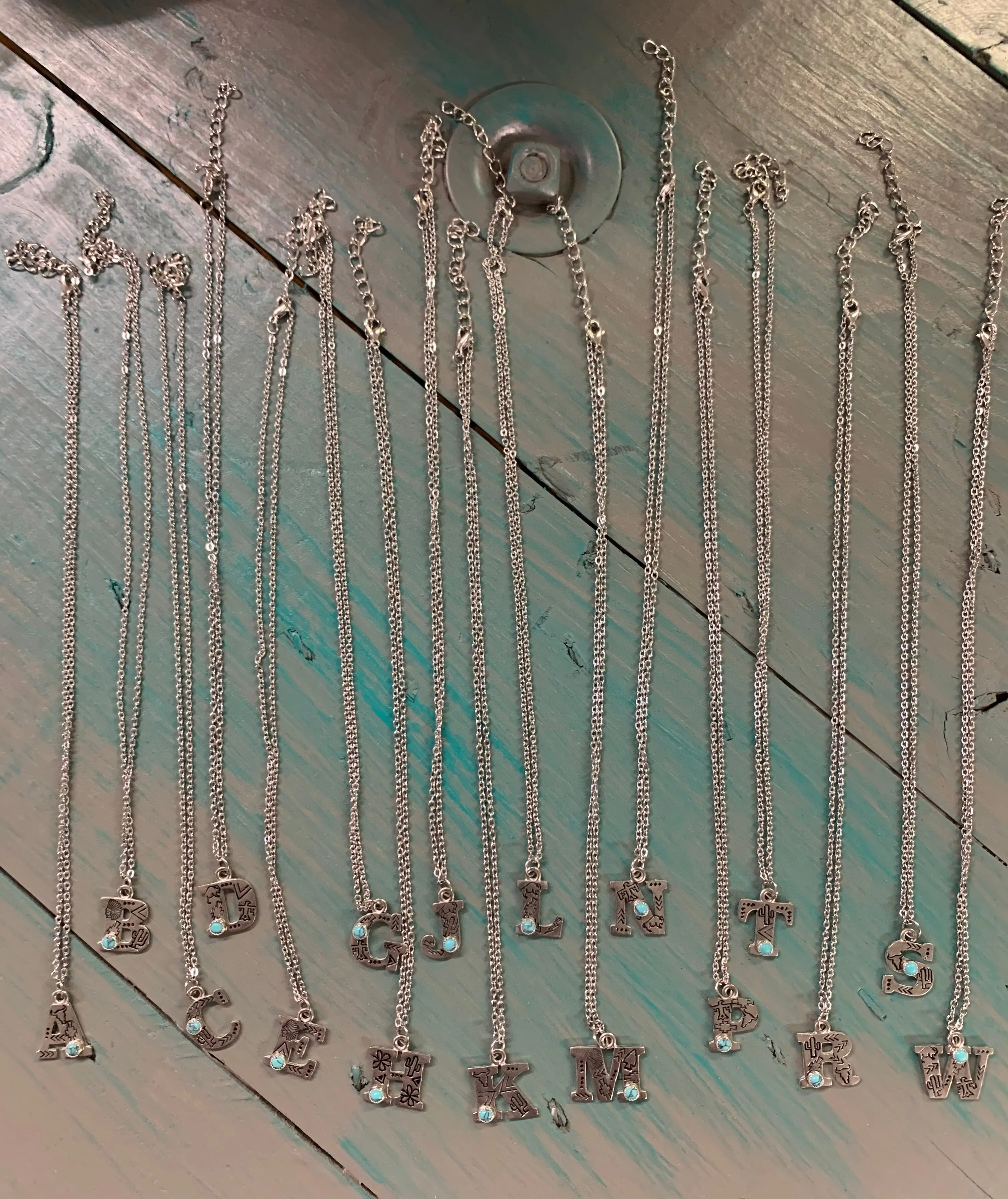 Turquoise Stamped Initial Necklaces