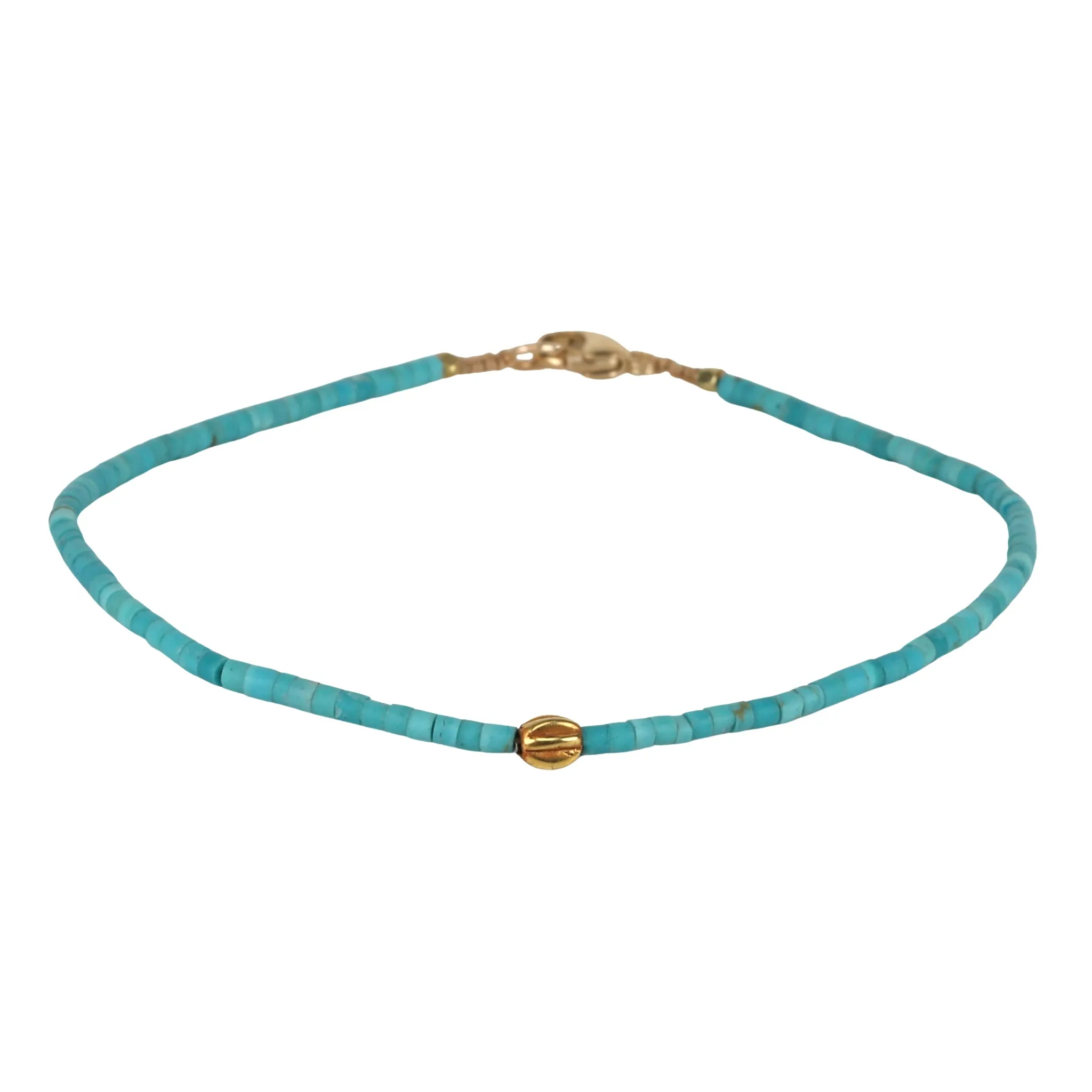 Turquoise Tube Beaded Bracelet with 18K Carved Sphere Bead