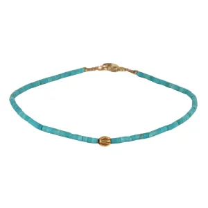 Turquoise Tube Beaded Bracelet with 18K Carved Sphere Bead