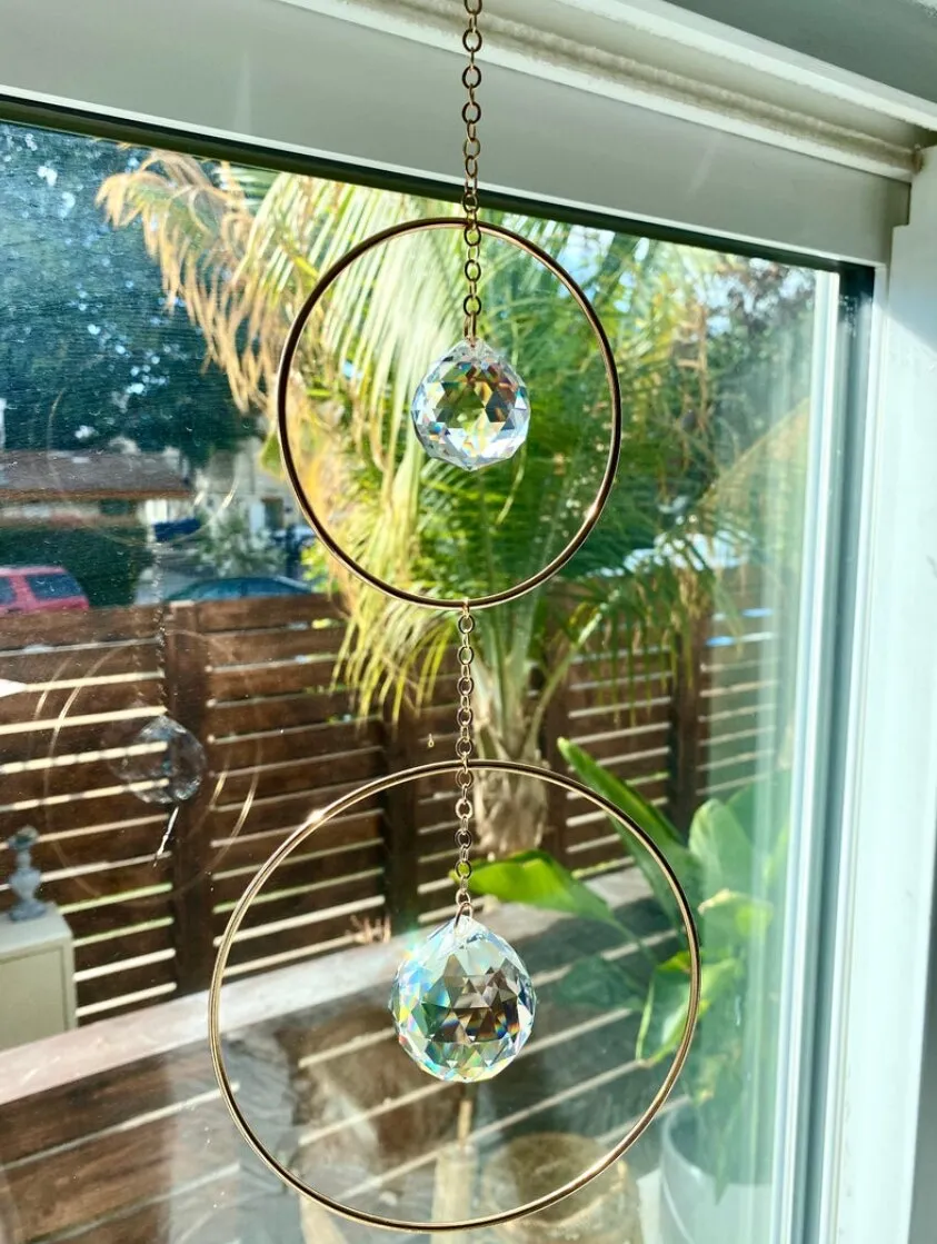 Two Level Crystal Sun Catcher, Rainbow Prism Window Hanging 15cm large ring sun catcher gift