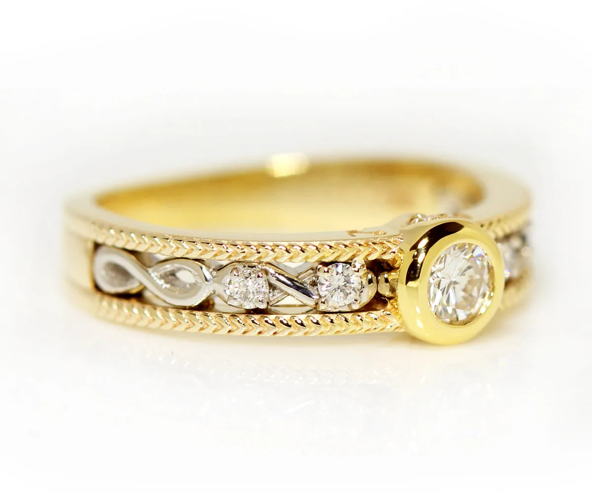 Two Tone Gold Infinity Diamond Bezel Ring Redesign