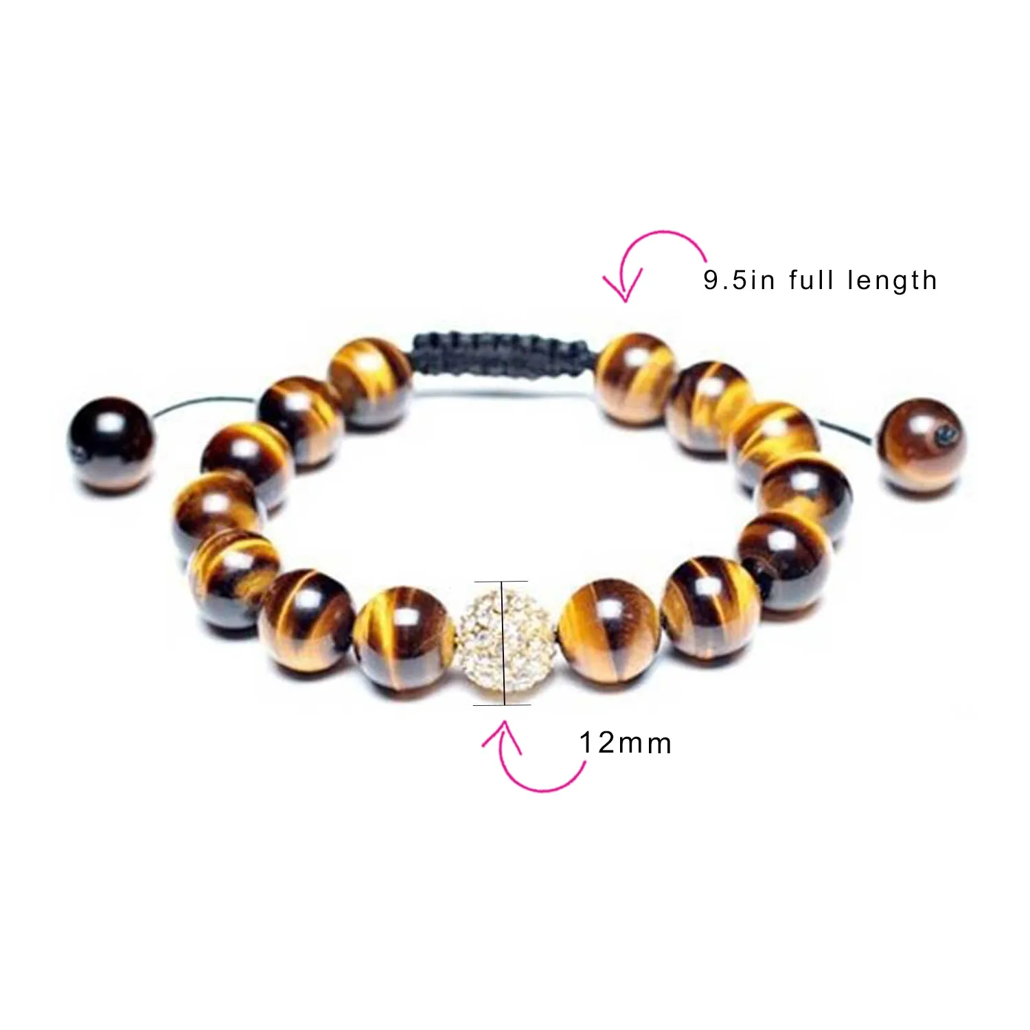 Unisex Chain Link Bracelet with Brown Tiger Eye and Crystal Beads Cord