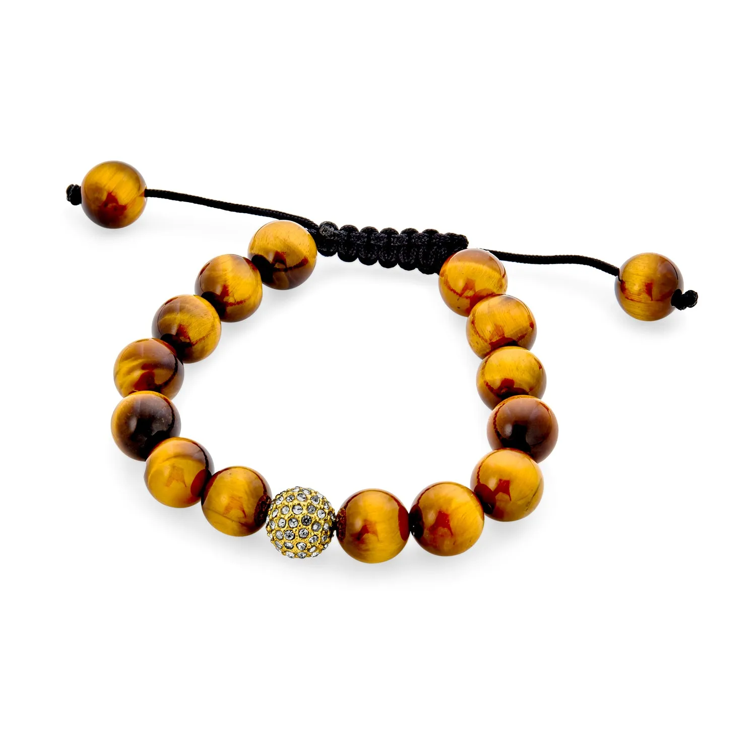 Unisex Chain Link Bracelet with Brown Tiger Eye and Crystal Beads Cord