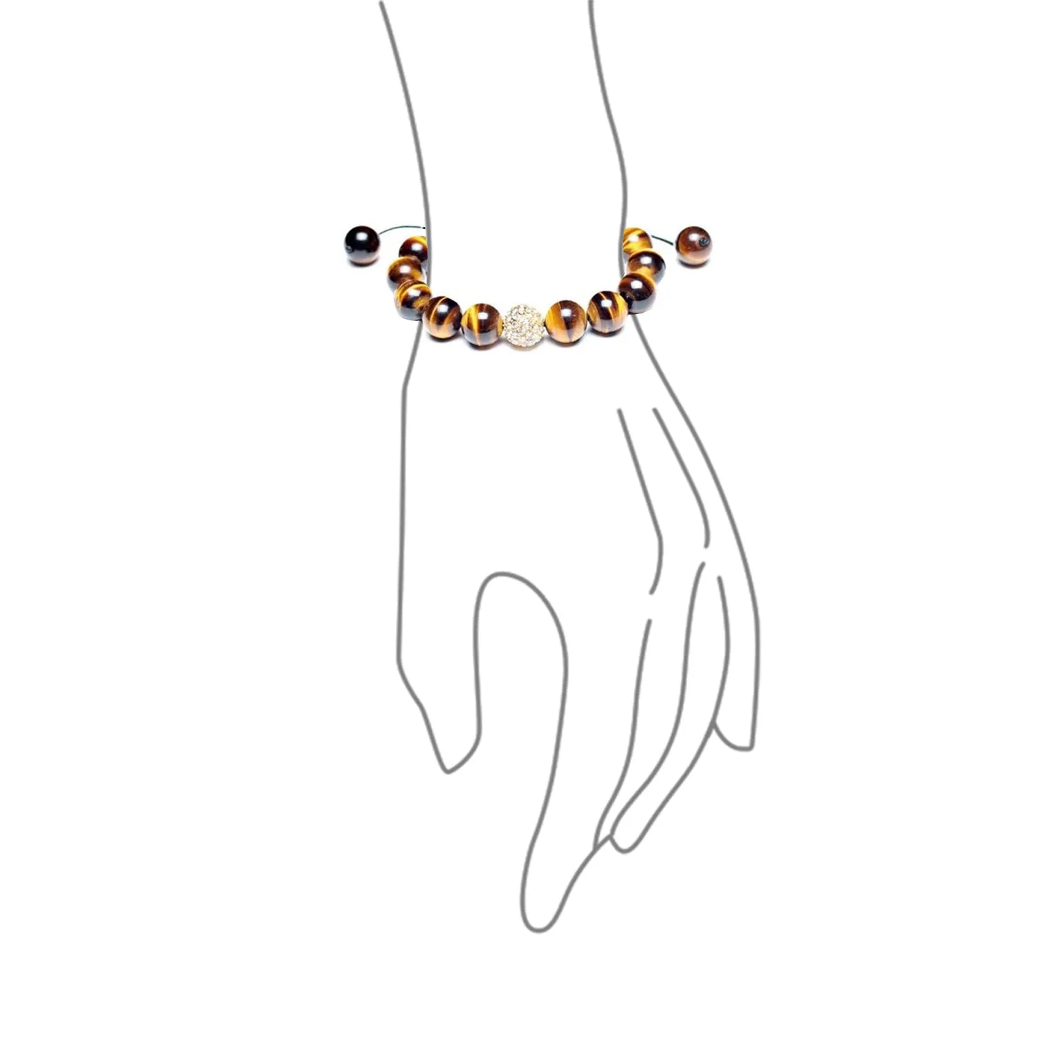 Unisex Chain Link Bracelet with Brown Tiger Eye and Crystal Beads Cord