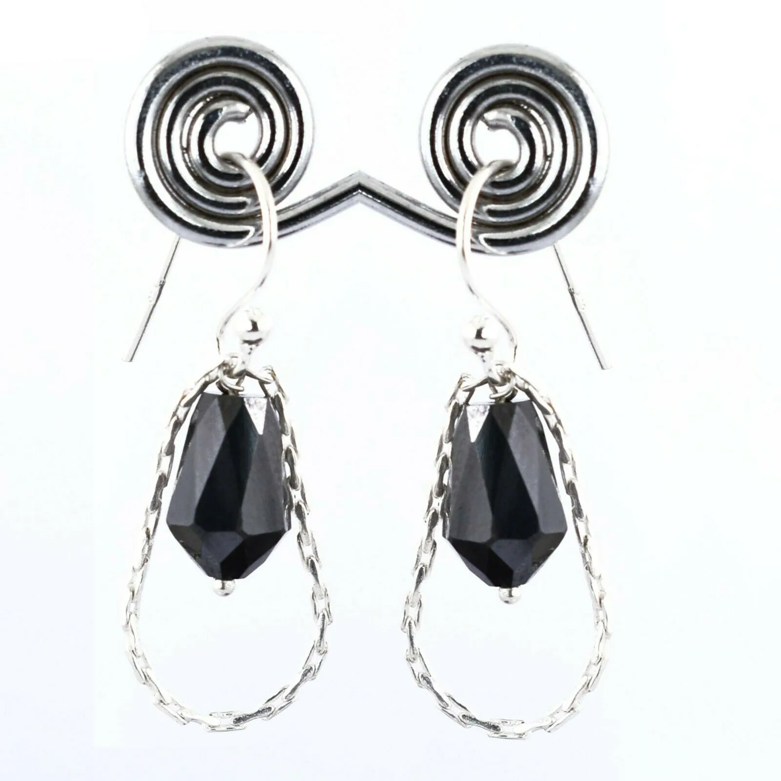 Very Elegant and Unique Black Diamond Dangler Earrings in Sterling Silver