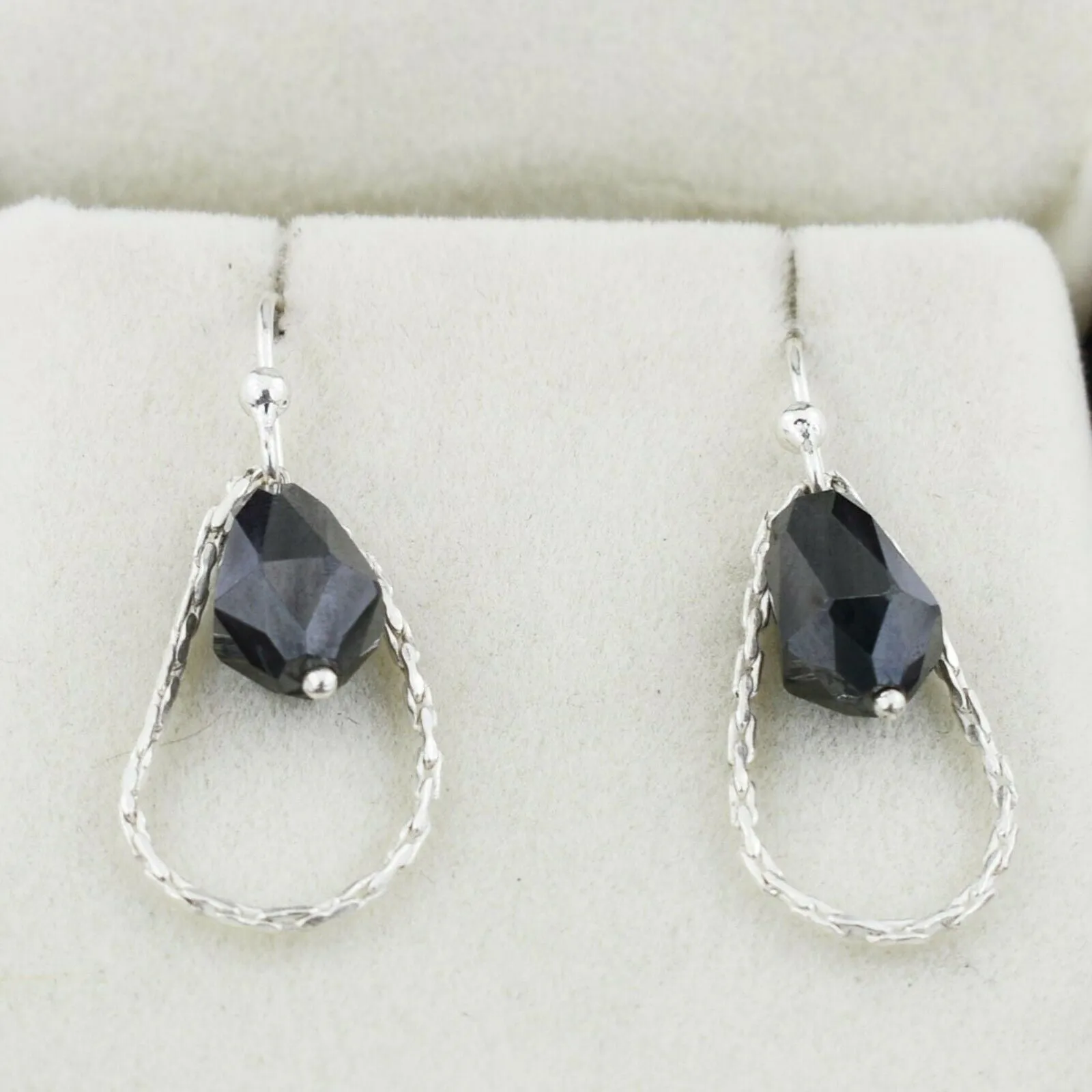 Very Elegant and Unique Black Diamond Dangler Earrings in Sterling Silver