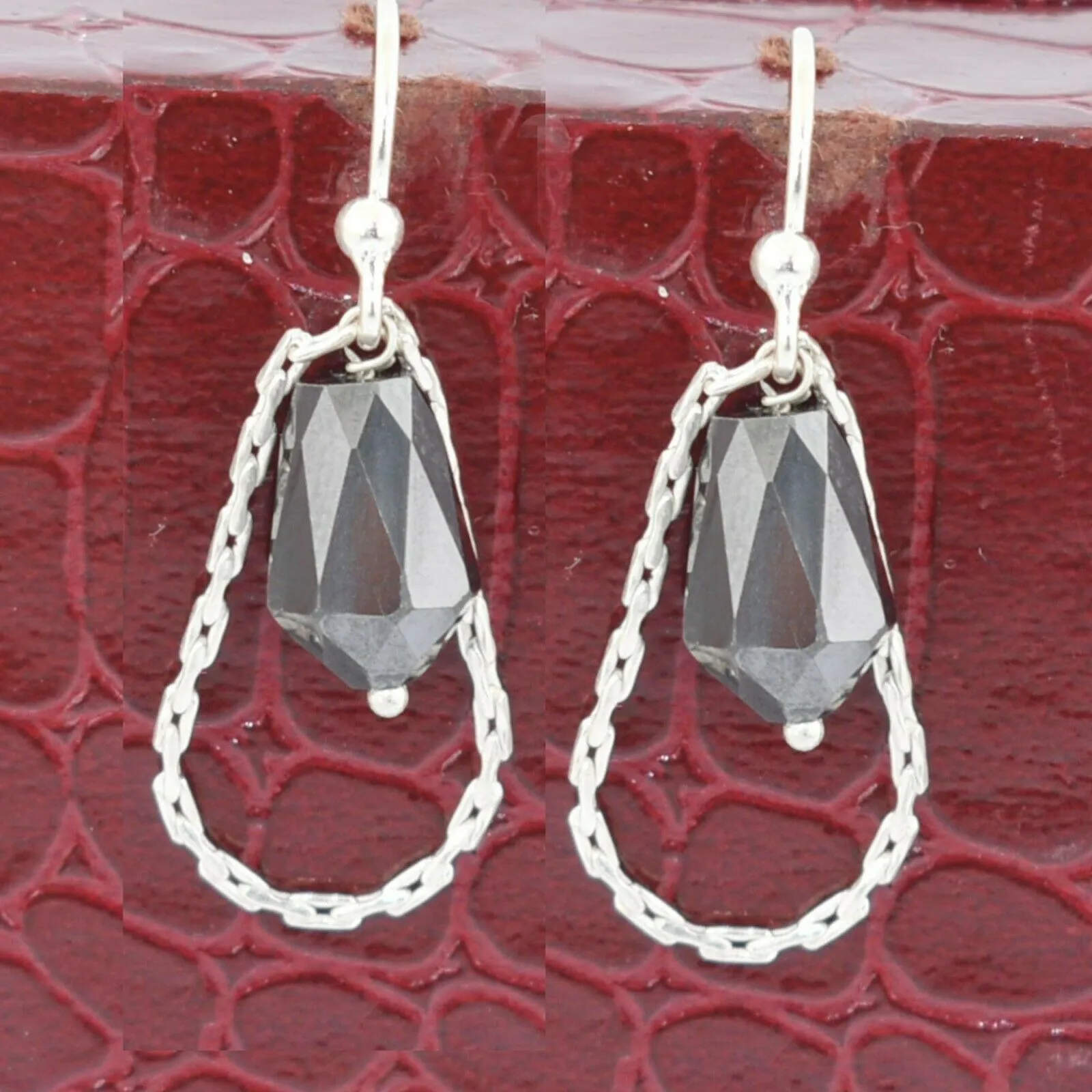 Very Elegant and Unique Black Diamond Dangler Earrings in Sterling Silver