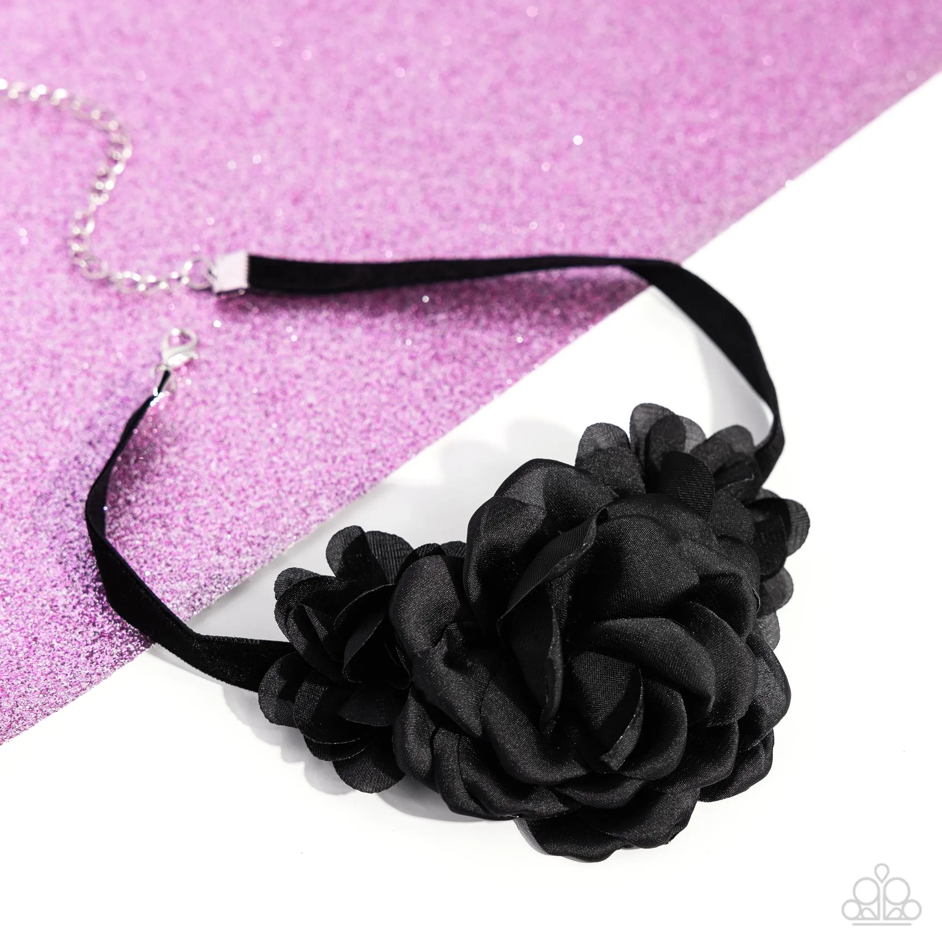 Very Viscountess - Black - Tulle Rose Ribbon Paparazzi Choker Necklace - 2024 Empower Me Pink Exclusive