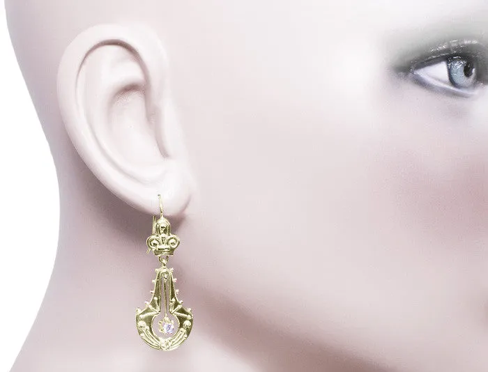 Victorian Diamond Double Dangle Drop Earrings in 14K Yellow Gold