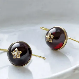 Victorian Garnet Cabochon and Diamond Earrings