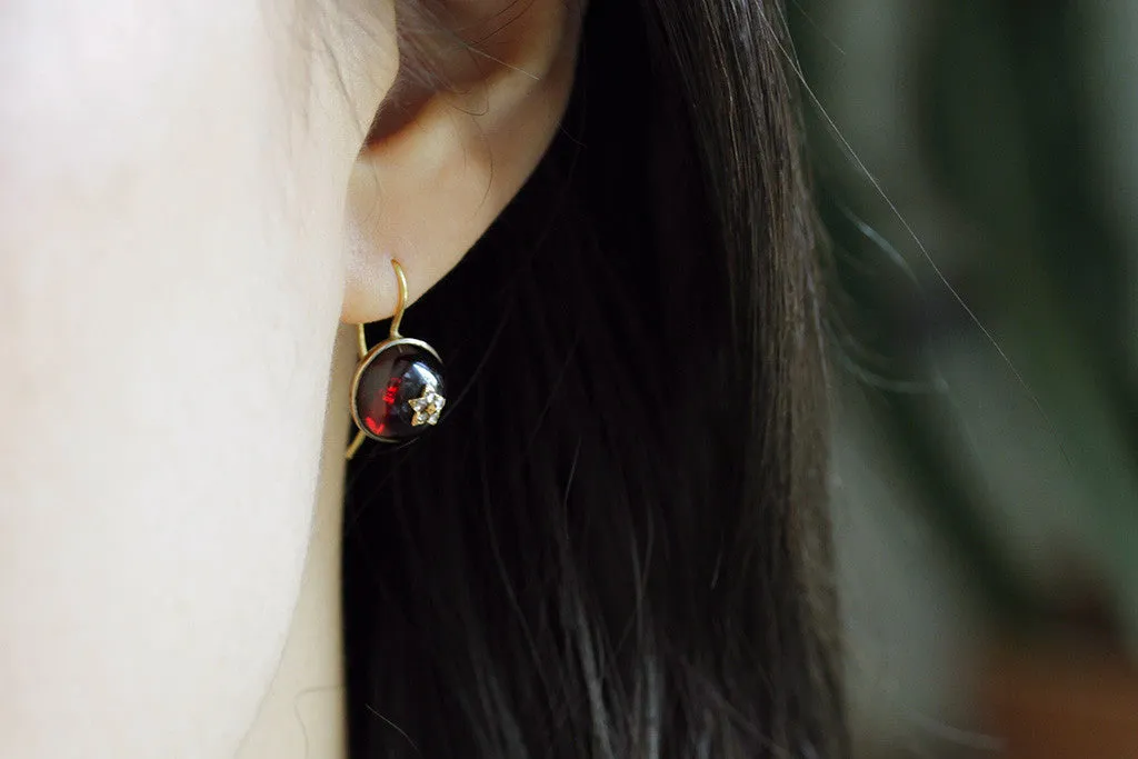 Victorian Garnet Cabochon and Diamond Earrings