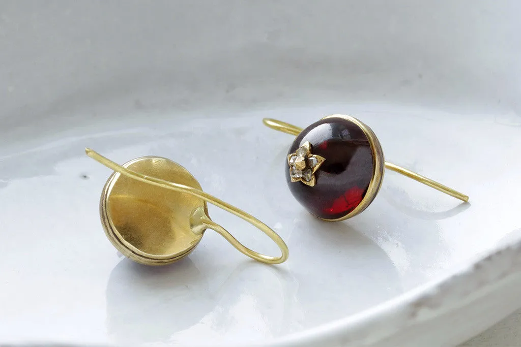 Victorian Garnet Cabochon and Diamond Earrings