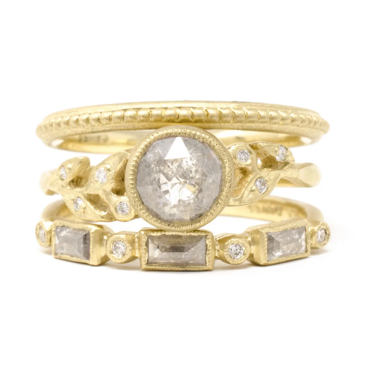 Vine Rough Cut Diamond Leaf Ring