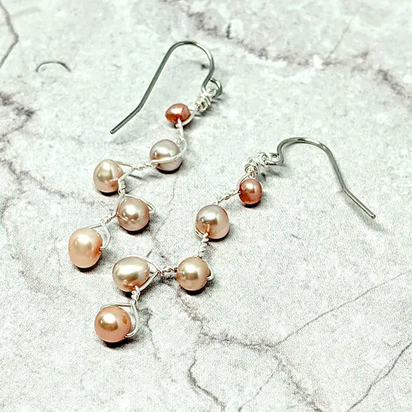 Vines Earrings Peach Pearl