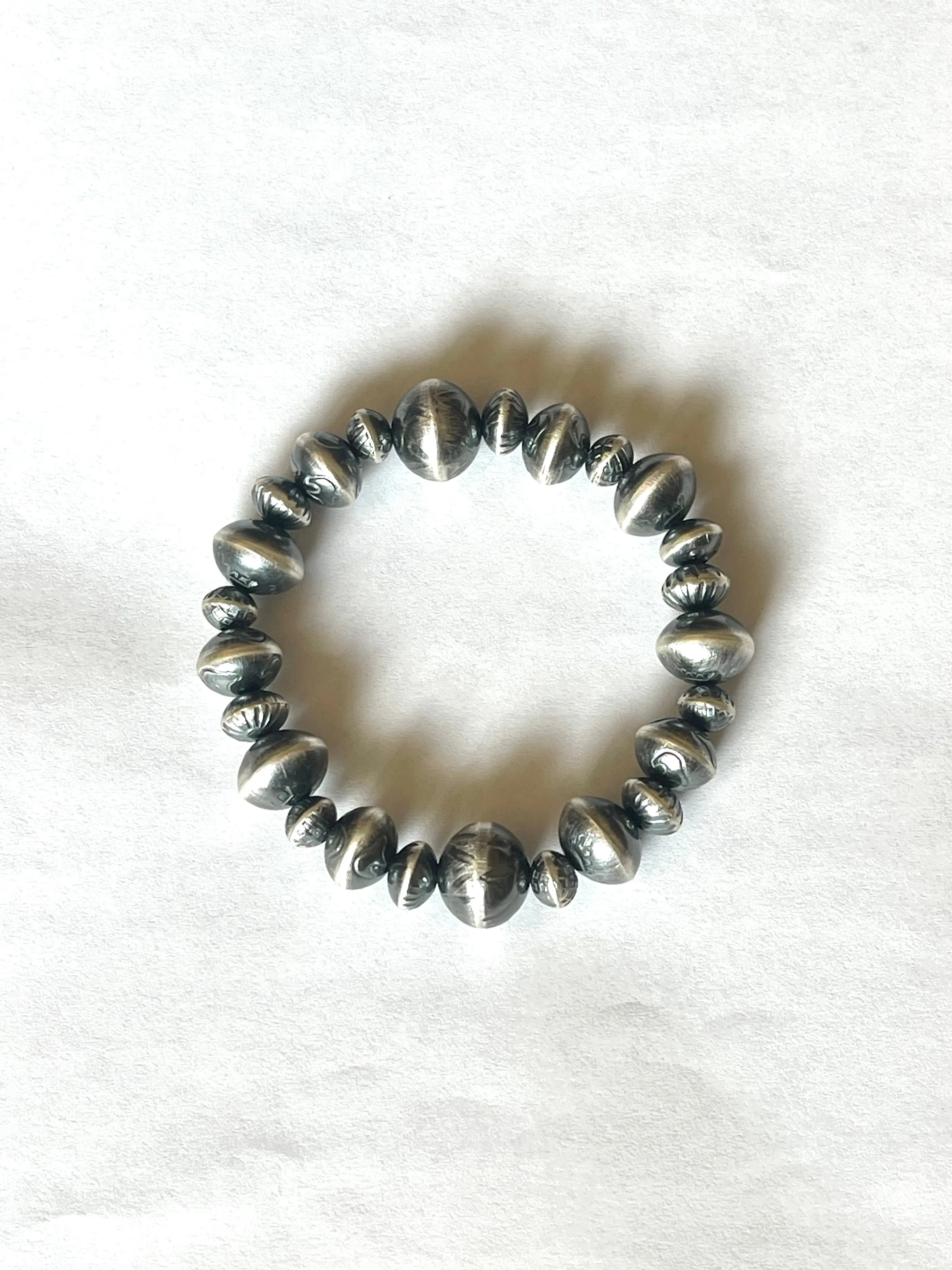 Vinita Cowboy Navajo Handmade 5mm-8mm Sterling Silver Beaded Stretch Bracelet