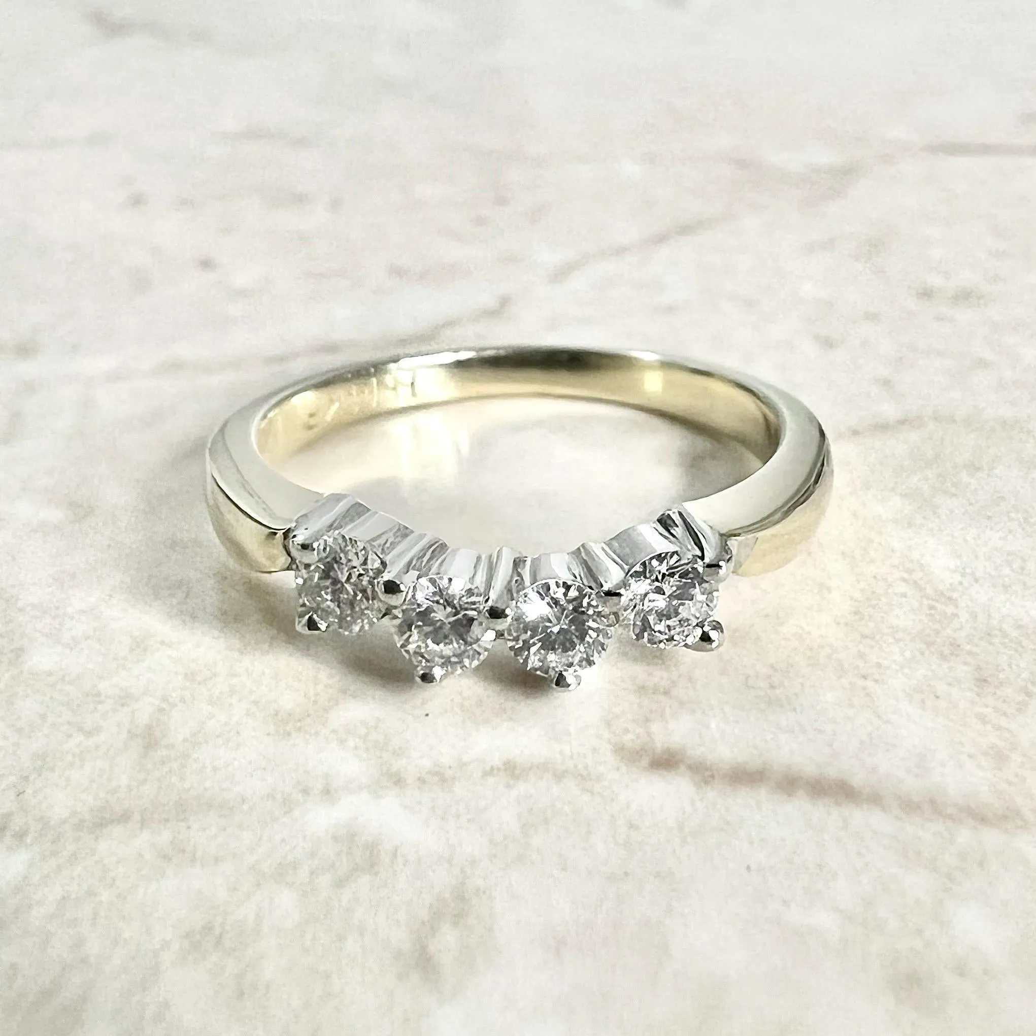 Vintage 14 Karat Two-Tone Gold 0.32 Carat 4-Stone Diamond Ring