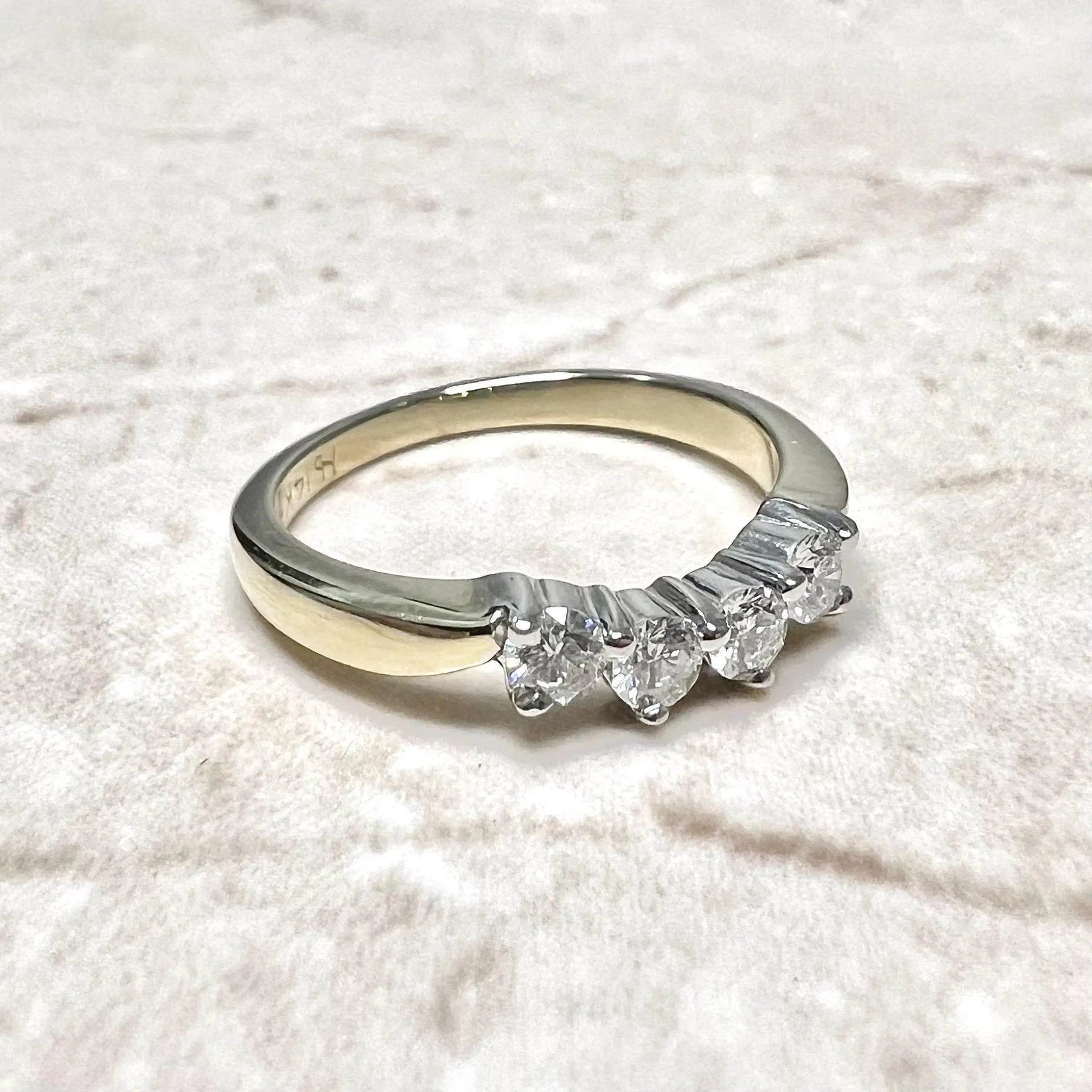 Vintage 14 Karat Two-Tone Gold 0.32 Carat 4-Stone Diamond Ring