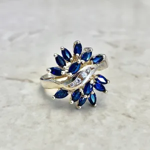 Vintage 14 Karat Yello wGold Sapphire & Diamond Cocktail Ring