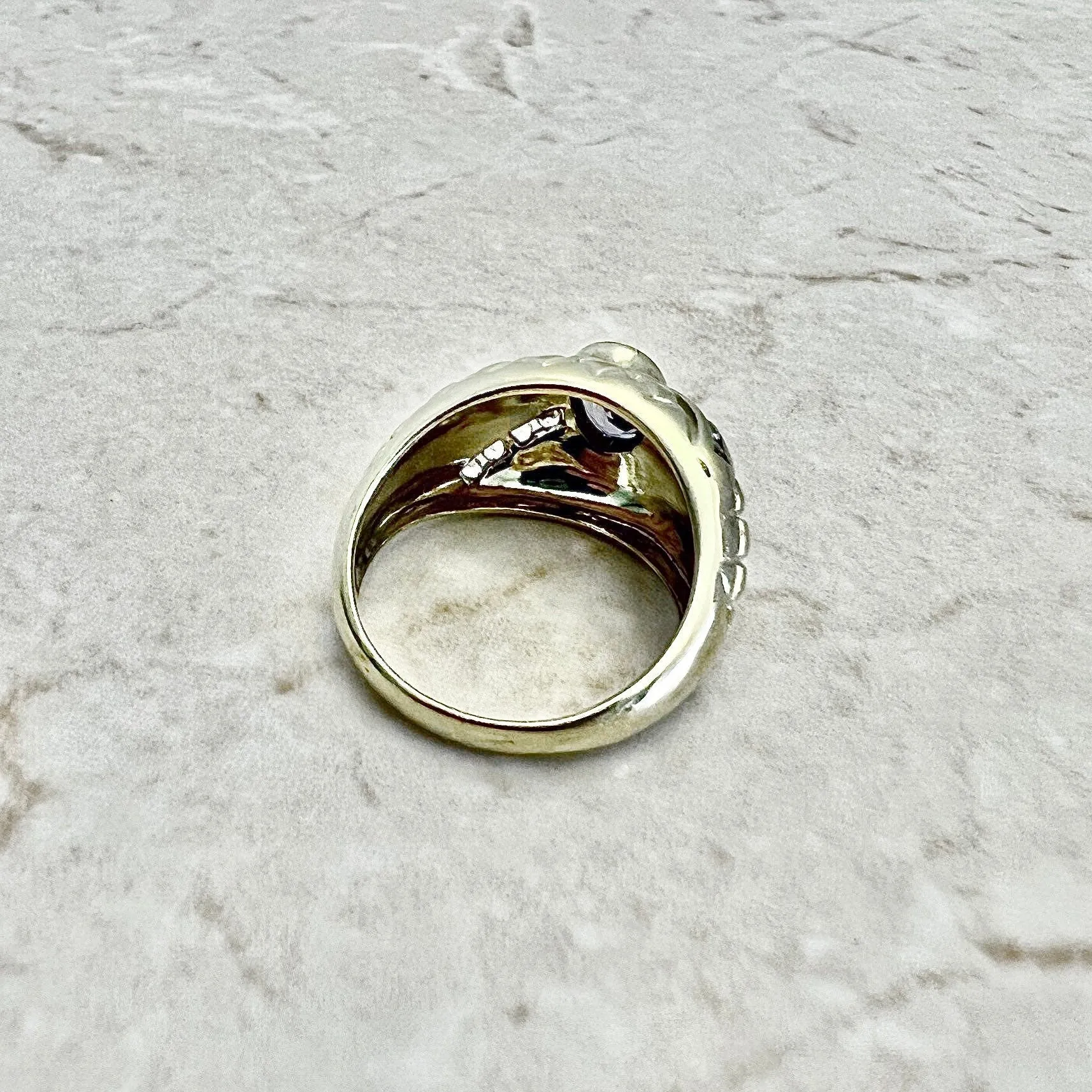 Vintage 14 Karat Yellow Gold Bezel-Set 0.85 Carat Oval Tanzanite & White Topaz Cocktail Ring