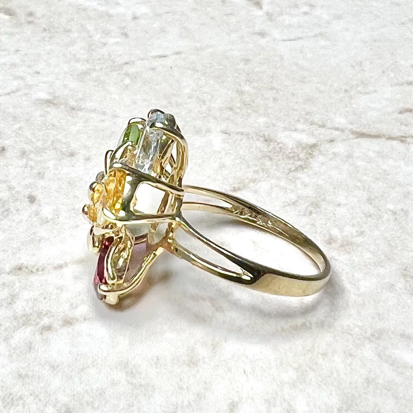 Vintage 14 Karat Yellow Gold Multi Gemstone Flower Ring