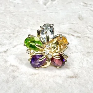 Vintage 14 Karat Yellow Gold Multi Gemstone Flower Ring