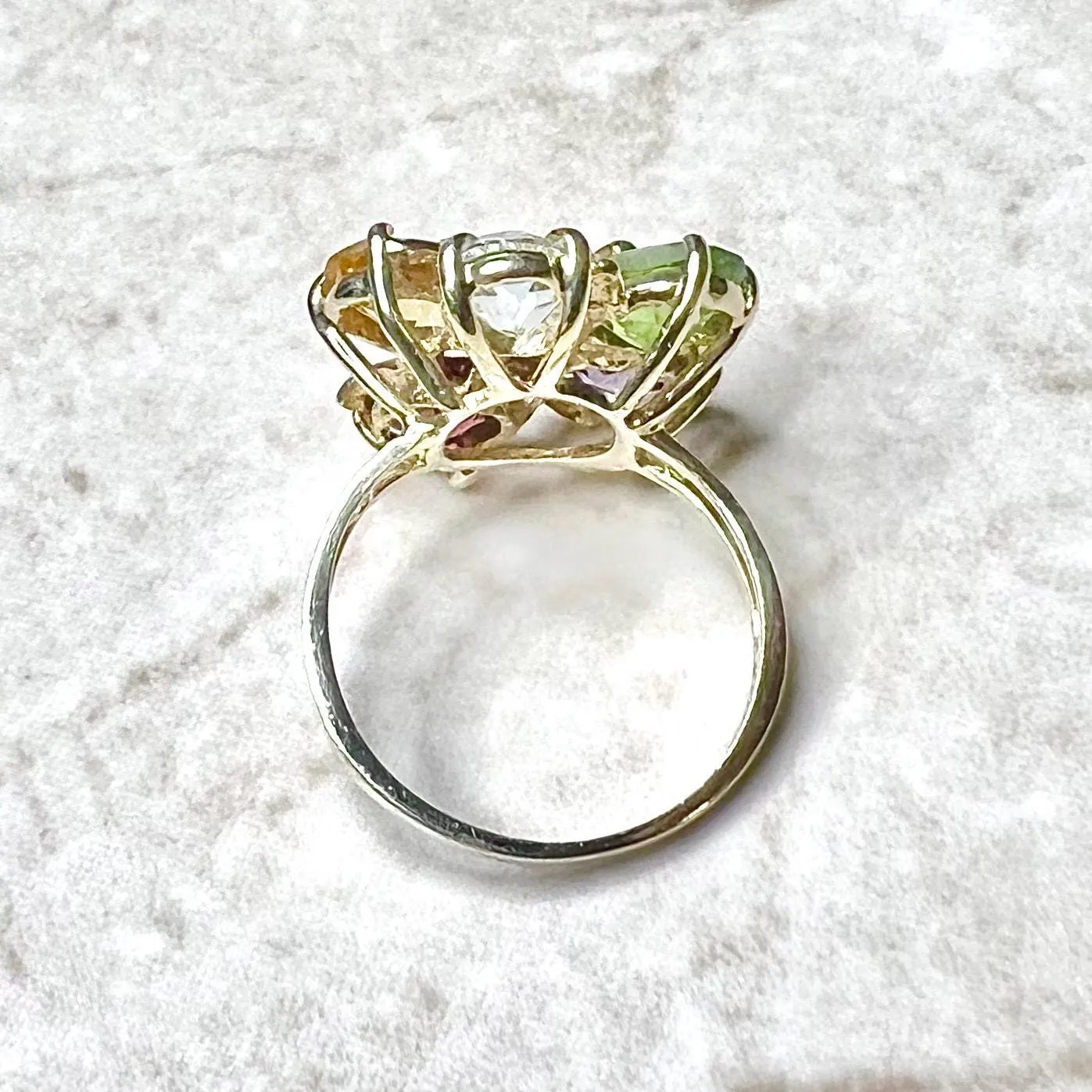 Vintage 14 Karat Yellow Gold Multi Gemstone Flower Ring