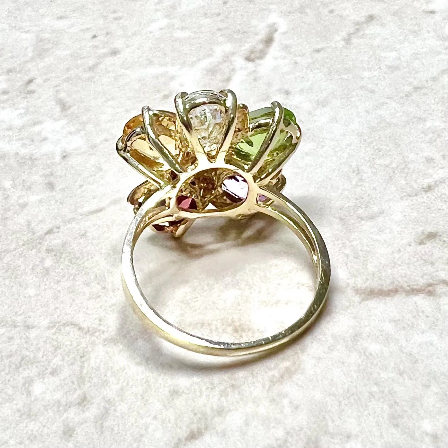 Vintage 14 Karat Yellow Gold Multi Gemstone Flower Ring